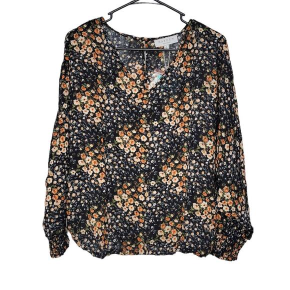 Hayden Luca Dolman V-Neck  Floral Print Sheer Long Sleeve Top Blouse Women Sz S - Picture 2 of 9